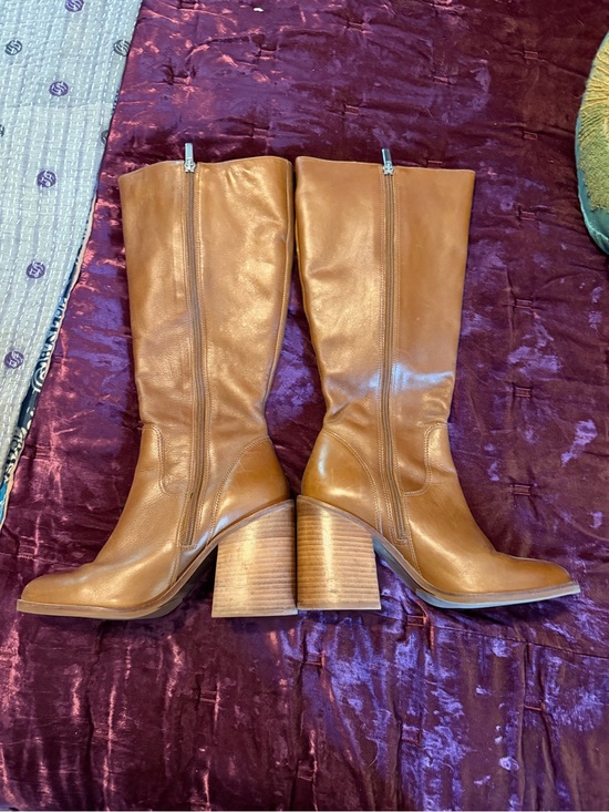 Steve Madden Shoes - Steve Madden Cognac Leather Knee-High Block Heel Boots Worn Once